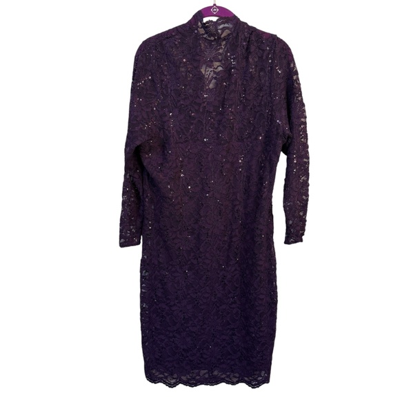 Marina Purple Sequin Lace Sheath Dress 14W Plus Size Cocktail Party Formal Midi - Picture 2 of 7